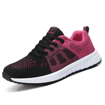 Women Casual Breathable Mesh Lace-Up Flat Shoes: Walking Sneakers in Pink, Black, White - Tenis Feminino