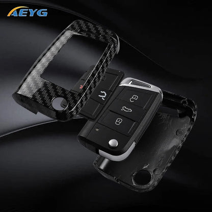 ABS Carbon Fiber Car Key Case Cover - Fob for VW Golf 7 MK7, Tiguan MK2, SEAT Ateca, Leon FR 2, Ibiza, Skoda Octavia