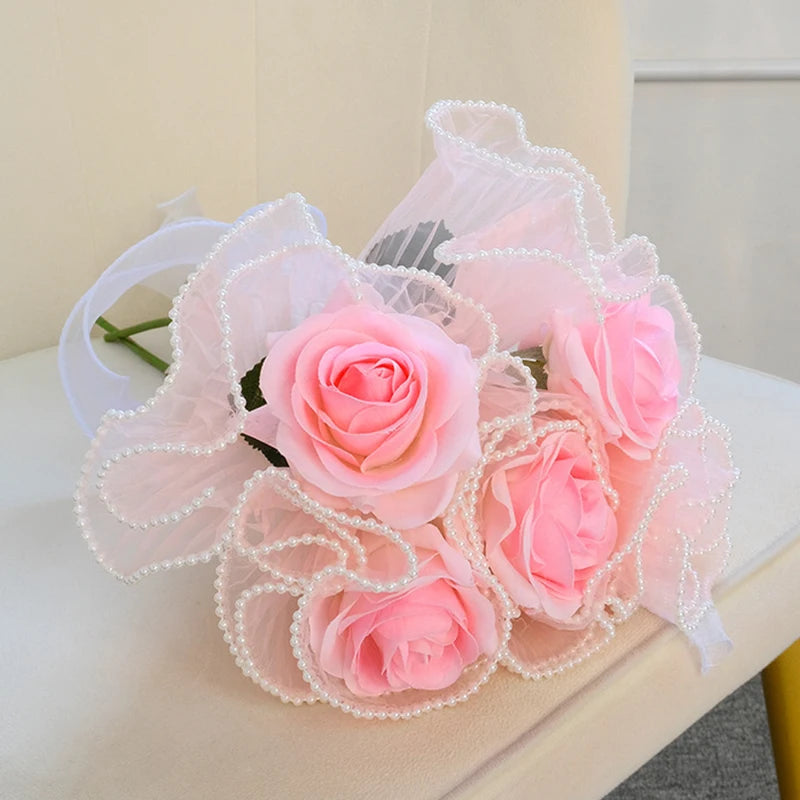 28cmx450cm Pearl Wave Yarn Flower Wrapping Paper - Lace Mesh Florist Handmade Bouquet Gift Packaging Supply for Decoration