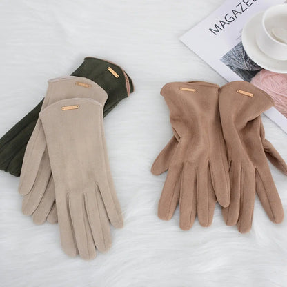 Women's Autumn Winter Touch Screen Gloves - Thin, Solid and Elegant Suede Fabric | Windproof and Warm for Cycling and Driving