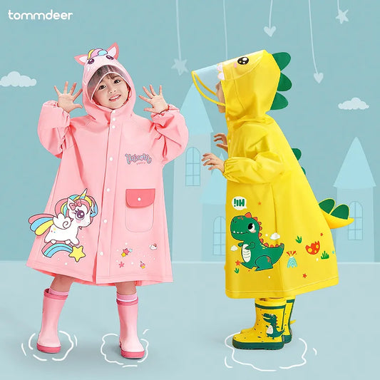 Kids Cartoon Raincoat for Girls & Boys - Satchel Bit Poncho with Storage Bag