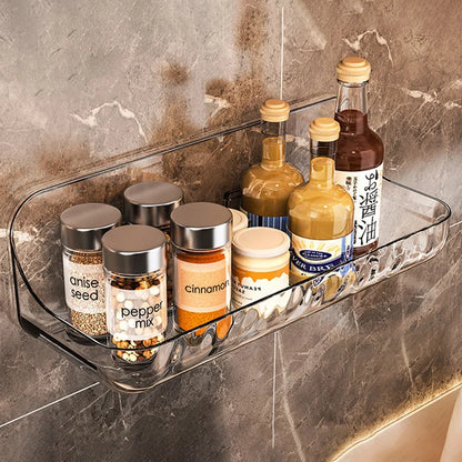 Acrylic Transparent Storage Rack - Punch-Free Wall Mounted Cosmetic Tray, Makeup Organizer for Bathroom and Kitchen Shelf