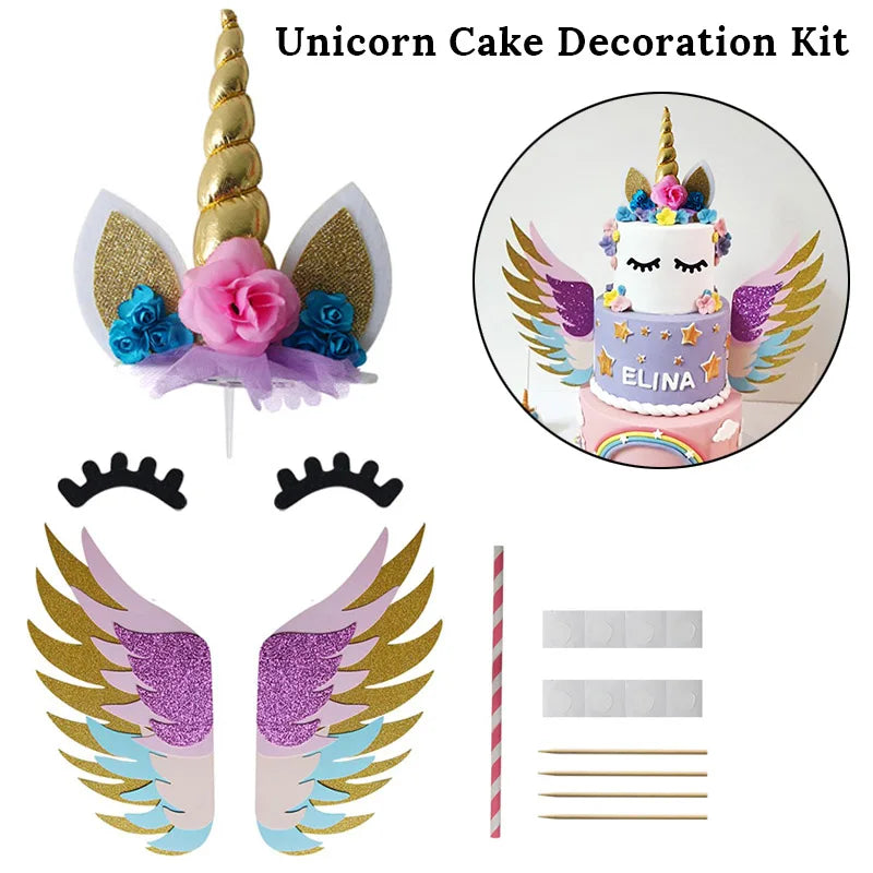 Rainbow Cake Toppers - Baby Shower, 1st Birthday, Unicorn Theme Party DIY Decorations with Cupcake Wrappers