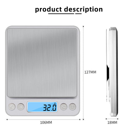 Digital Kitchen Scale Precision Scales - 3Kg/500G Capacity, 0.01g Accuracy, Jewelry Weighing for Food Diet, LCD Electronic Measuring Balance