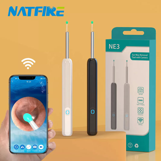 NATFIRE NE3 Ear Cleaner - High Precision Wireless Otoscope with Camera and LED Light - Smart Ear Wax Removal Tool Kit