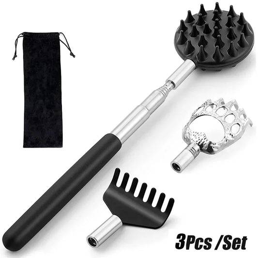 3Pcs/Set Telescopic Back Scratcher Massager Kit - Extendable Scratching Tool for Itch Relief and Relaxation