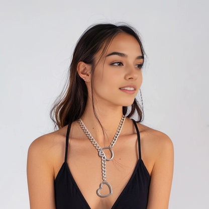 Heart Slip Chain Choker Necklace for Women - Punk Rock Long Chain, Adjustable Goth Jewelry, Perfect Gift