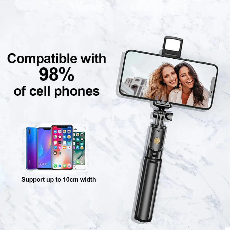 Wireless Selfie Stick Tripod Stand with Light: Bluetooth Remote Extendable Tripod for iPhone, Mobile Phone - TikTok Live Streaming