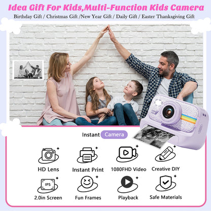 Kids Instant Print Camera with 2.0 Inch Screen | Christmas & Birthday Gifts for Girls Age 3-12 | Toddler Toy Camera