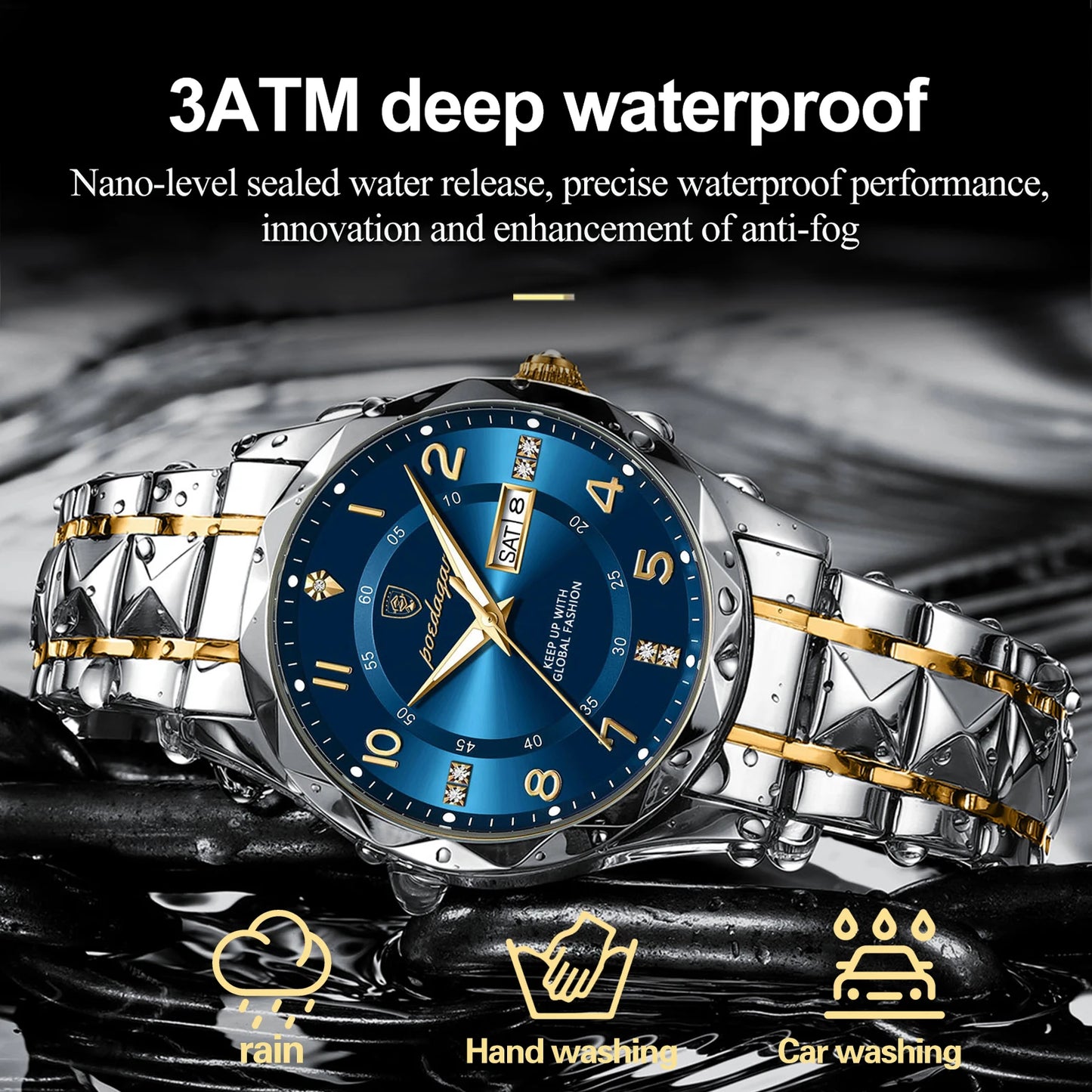 POEDAGAR Luxury Men’s Quartz Watch - Waterproof Date and Week Wristwatch, Luminous Stainless Steel Sports Watch