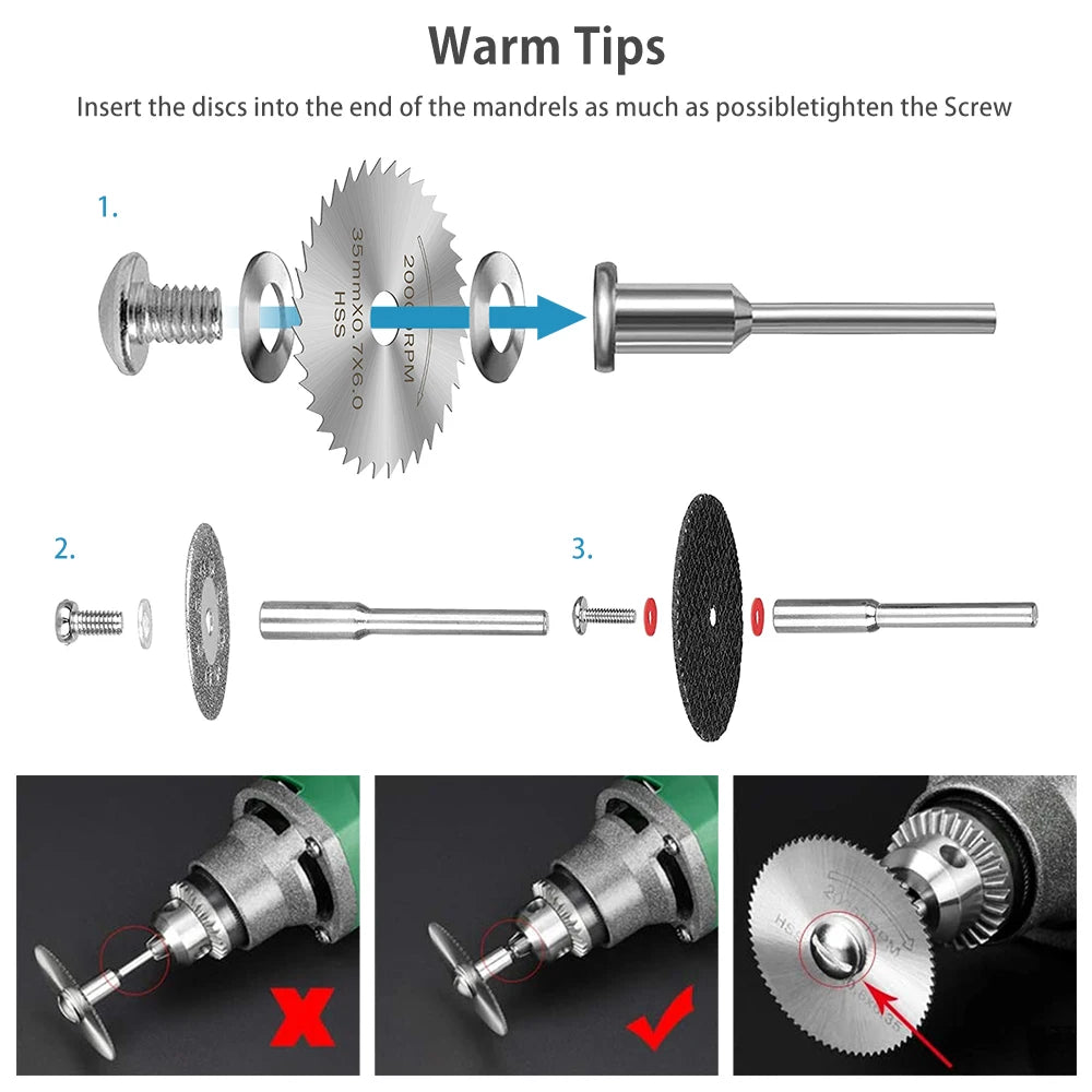 Diamond Saw Blade Set for Dremel - Abrasive Cutting Discs with Mandrels, Metal Cutting Rotary Tool Accessories