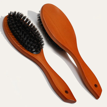 New Arrival Wood Handle Boar Bristle Hair Brush - Beard Comb for Styling, Detangling, and Straightening - Brown Lotus Boar Bristles - Massage Comb