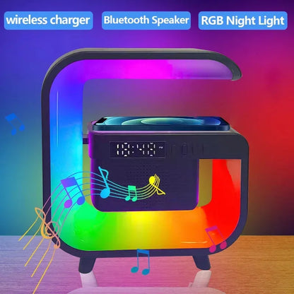 Multifunction Wireless Charger Stand with Bluetooth 5.0 Speaker - FM, TF, RGB Night Light, Fast Charging Station for iPhone, Samsung, Xiaomi