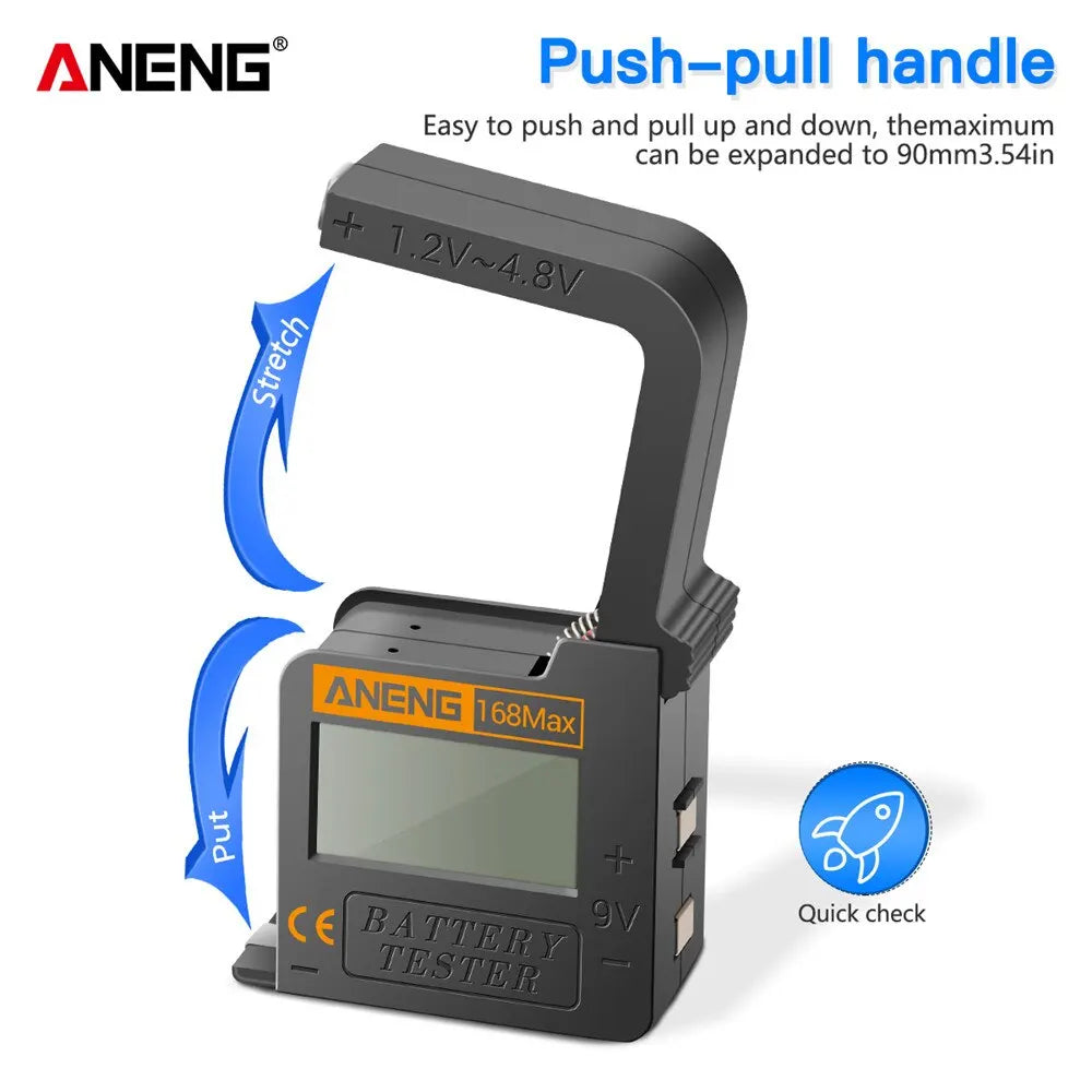 ANENG 168Max Digital Battery Tester - Universal Lithium and Cell Battery Capacity Analyzer with Display for AAA, AA, and Button Cells