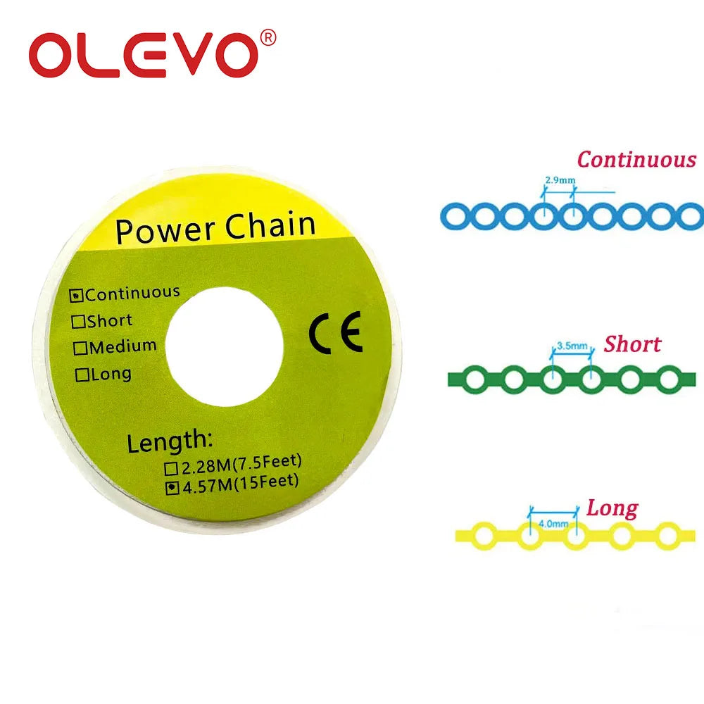 OLEVO 15 Feet Dental Elastic Powerchains: Orthodontic Ligature for Braces - Long & Short Continuous Ultra Power Chain Rubber Bands