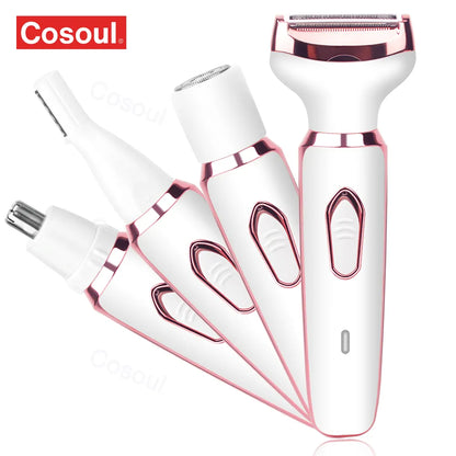 4 in 1 Electric Razor for Women - Lady Shaver, Body Hair Trimmer for Armpit, Bikini, Arm, Leg, Face, Mustache - Portable Painless Shaving