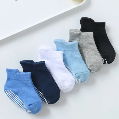 6 Pairs/Lot Cotton Baby Anti-Slip Boat Socks: Low Cut Floor Socks with Rubber Grips for Boys & Girls - Toddler Socks for Ages 0-1 Years