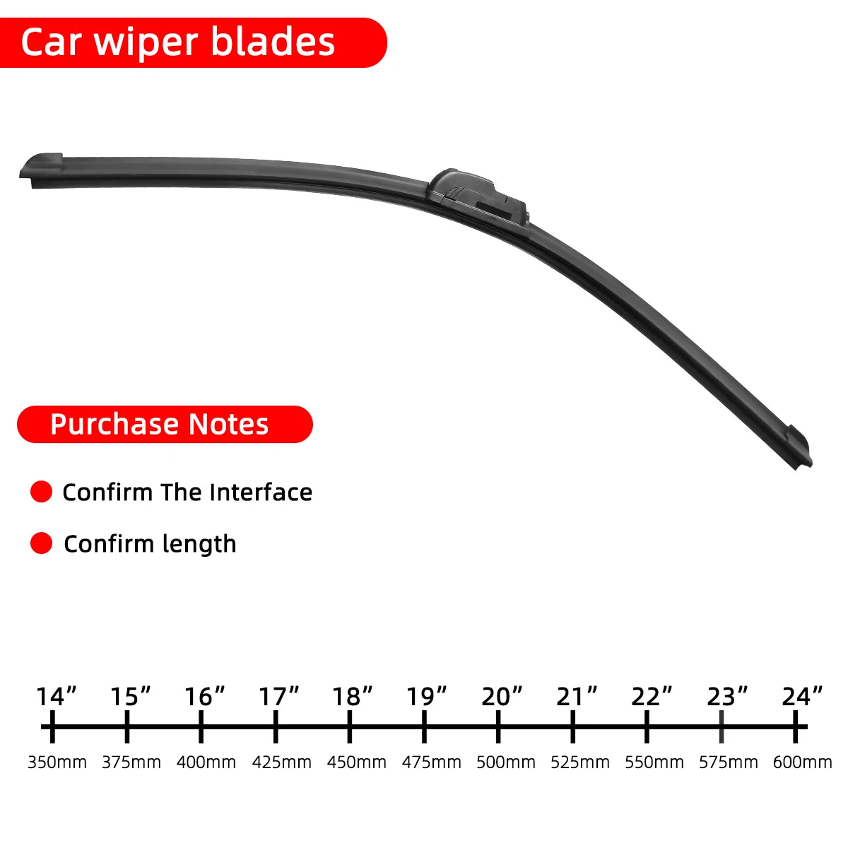 Universal Soft Rubber Frameless Car Windshield Wiper Blades - Hook Bracketless Wipers ( 14" 16" 17" 18" 19" 20" 21" 22" 24" 26" )