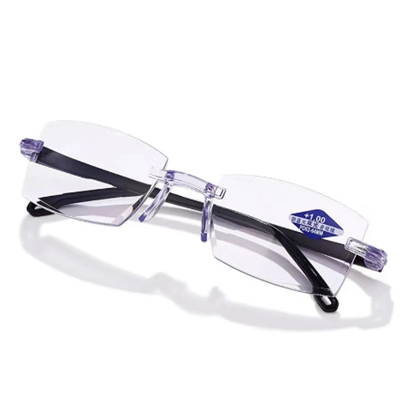 New Diamond-Cut Bifocal Progressive Reading Glasses for Men - Blue Light Blocking, Multifocal, Ultralight Rimless Eyewear