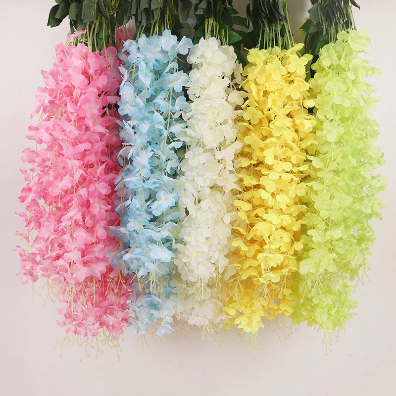 12pcs Artificial Wisteria Flowers String - Hanging Garland for Outdoor Wedding Garden Arch Decoration - Home Party Decor Fake Flower