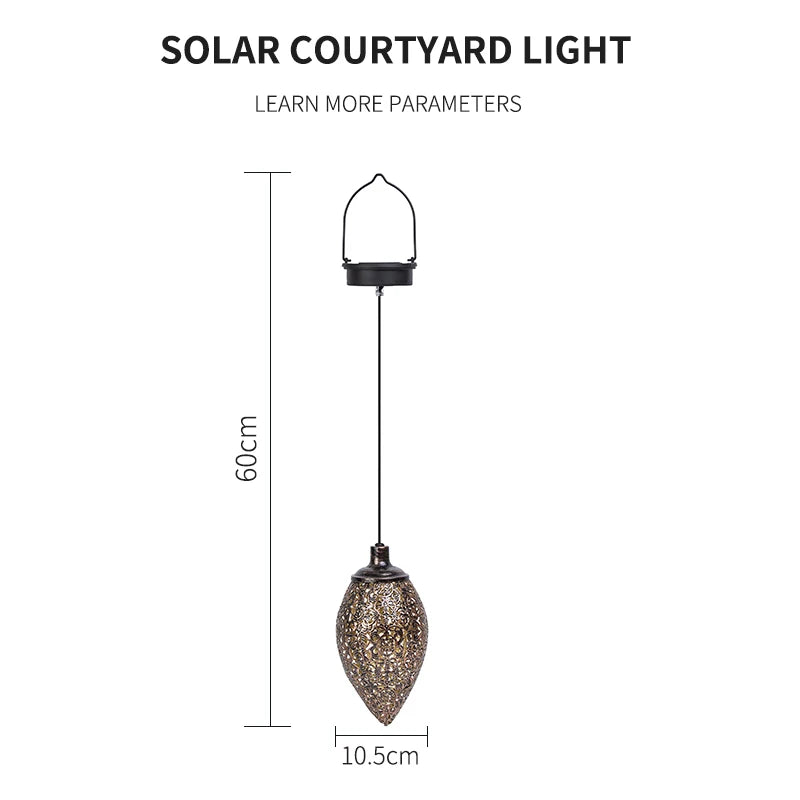 Hanging Solar Water Drop Lights - LED Garden Lights with Metal Hollowed-Out Design, Waterproof Outdoor Decoration