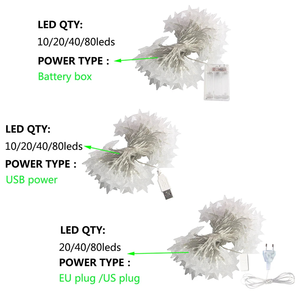 LED Star String Lights – Battery and  USB Powered Fairy Lights for Christmas, Weddings, and Parties – Available in 1.5m, 3m, 6m, 10m