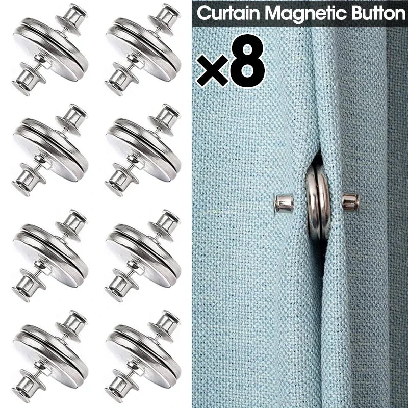 Magnetic Curtain Tiebacks Set - 4/8 Pairs Detachable Curtain Clips with Fastener, Light-Adjusting Window Screen Closure Magnet Buckle