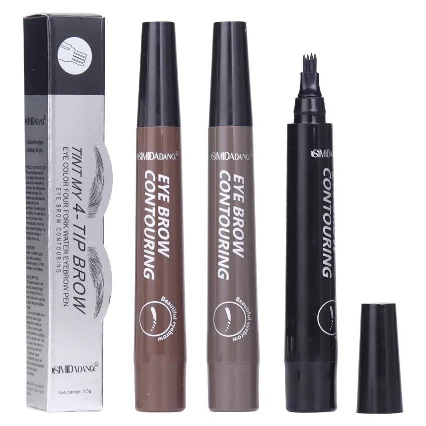 5 Colors Waterproof Eyebrow Pen - 4 Fork Tip Eyebrow Tattoo Pencil, Long Lasting Natural Dark Brown Liquid Eye Brow Cosmetic Pencil