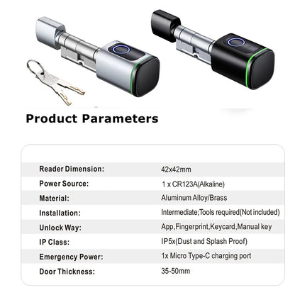 RAYKUBE S1 Tuya BLE TT Lock - Smart Electronic Door Lock with Fingerprint, APP, and IC Card Unlock