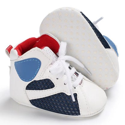 Spring & Autumn Baby Shoes 0-18M - Fashionable High Top Basketball Sports Shoes for Boys | Anti-Slip First Step Casual Shoes