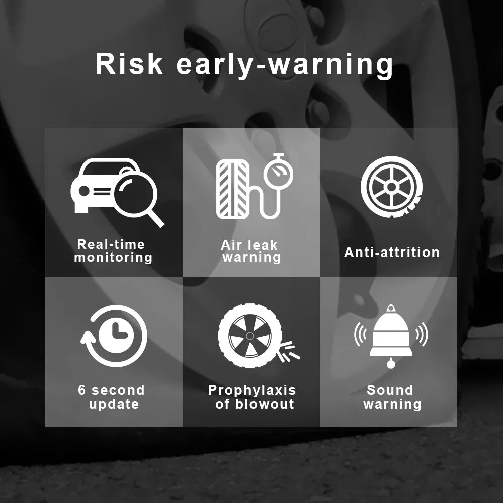 Digital Tire Pressure Monitoring System - Solar TPMS with 4 External Sensors and Temperature Warning - Car Tyre Pressure Monitor Manometer