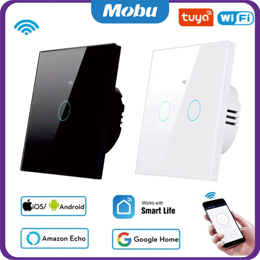 Mobu Tuya WiFi Touch Switch - Smart Wall Light Switch for EU Smart Home - Alexa Google Home Compatible - 433RF WiFi Remote - 1/2/3 Gang