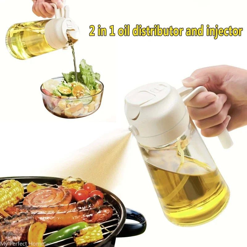 2-in-1 500ml Plastic Spray Oil Sprayer Bottle - Dispenser for BBQ, Baking, Roasting - Kitchen Tool for Picnics