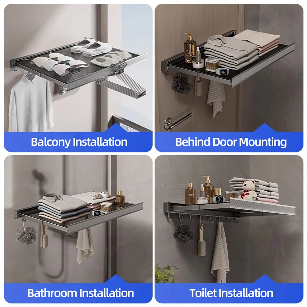 Foldable Clothes and Hat Rack with Hooks - Space-saving Solution for Bathroom and Balcony Organization