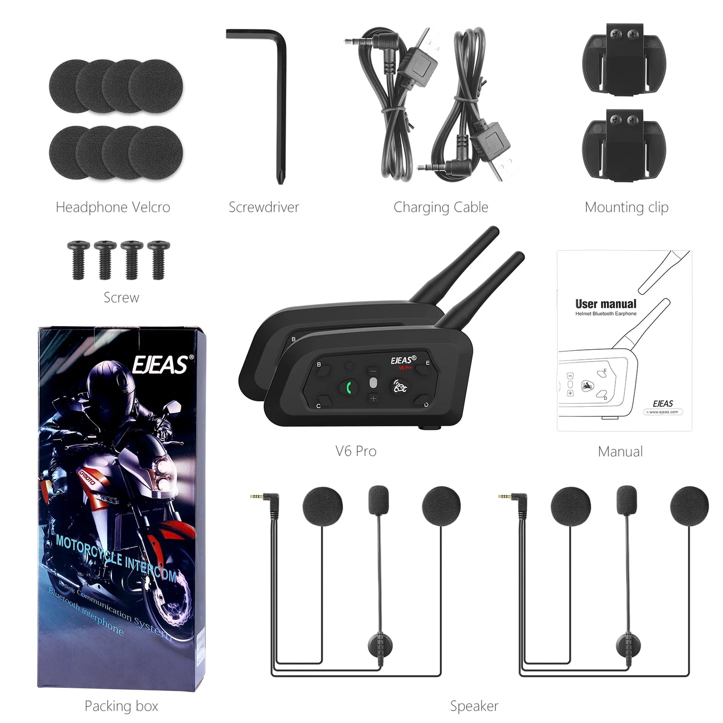 Ultimate Riding Companion: EJEAS V6 PRO Bluetooth Motorcycle Helmet Intercom Headset - Connects 6 Riders, 1200M Range, Waterproof