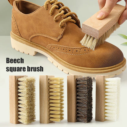 Wood Handle Pig Bristle Shoe Brush - Perfect for Cleaning Slippers, Sneakers, and Boots