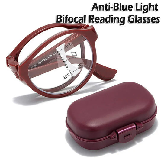 Progressive Portable Folding Multifocal Bifocal Reading Glasses | Anti-Blue Light | Men Women | Near Far Vision | Presbyopic Eyewear with Case