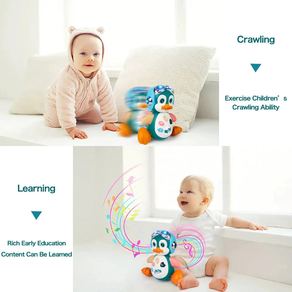 Entertain and Educate: Musical Penguin Baby Crawling Toy - Interactive Infant Development Toy with Light, Perfect for Tummy Time and Toddler Play