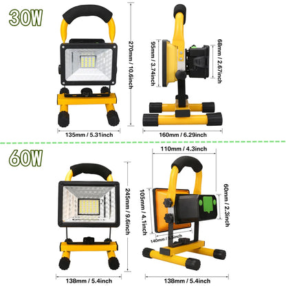 Portable Rechargeable Floodlight: 30W LED Waterproof Spotlight for Outdoor Work, Camping - Battery Powered Searchlight