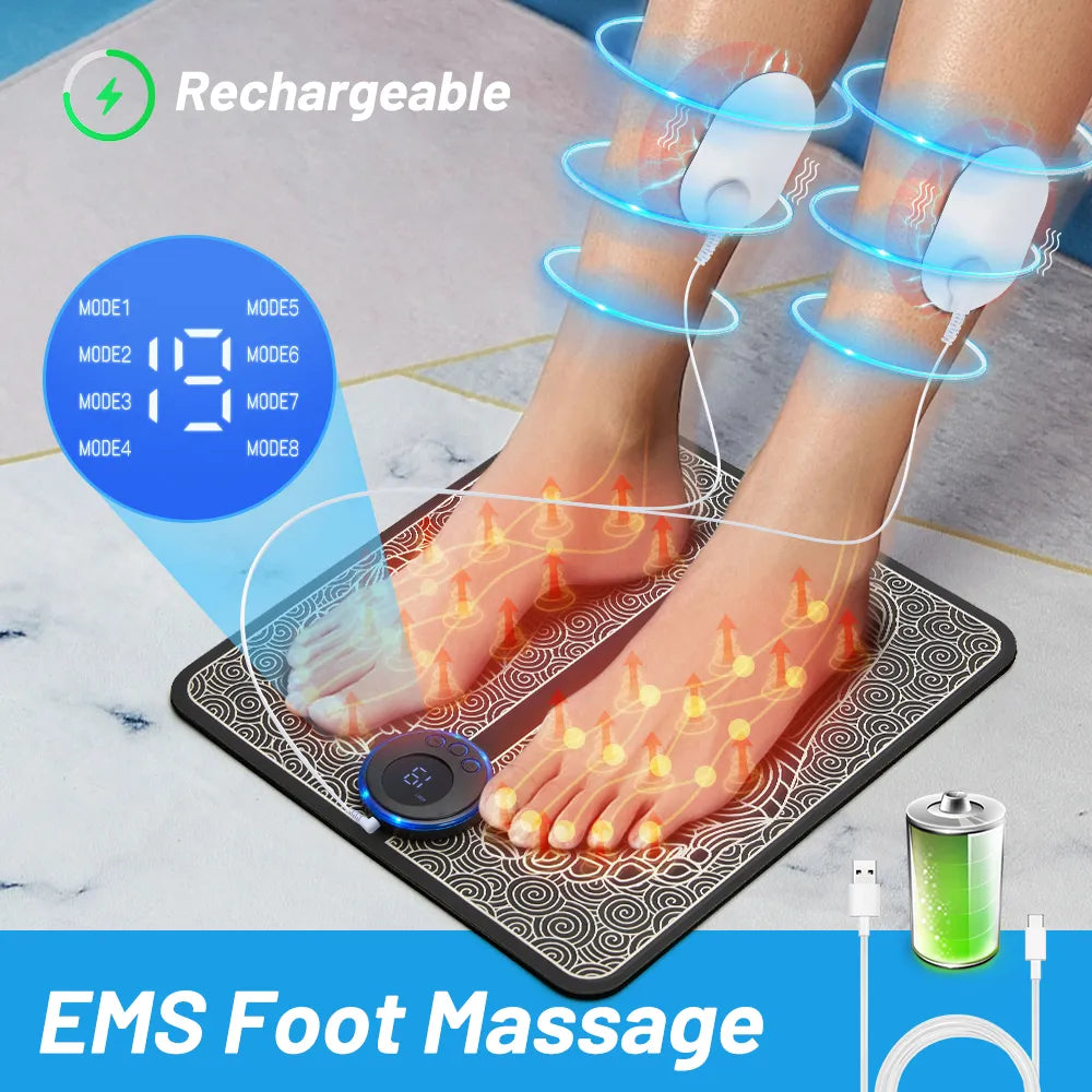 Electric EMS Foot Massager Pad - Foldable Massage Mat for Muscle Stimulation, Pain Relief, and Relaxation