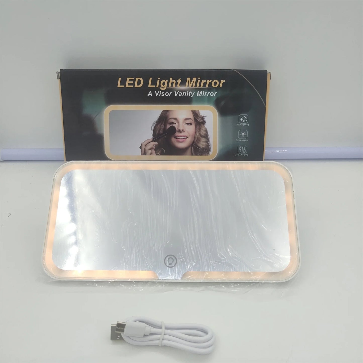 Rechargeable LED Visor Makeup Mirror : 3 Light Modes, Stepless Dimming, Touch Sensor, Large Screen Cosmetic Vanity Mirror for Car