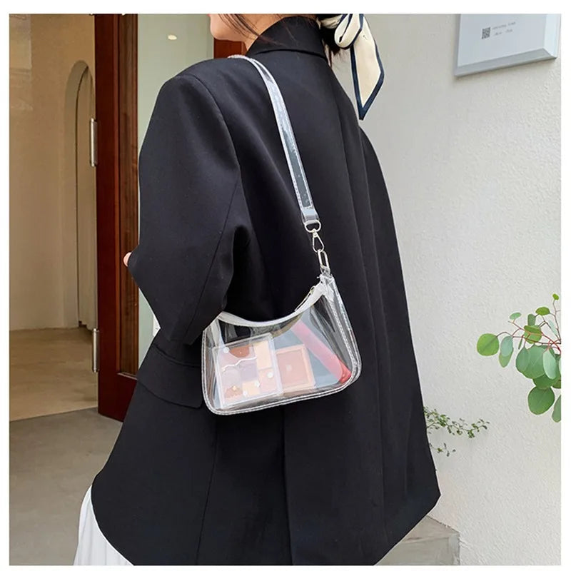 Y2K Clear Jelly Shoulder Bag for Women - Small Zipper Underarm Purse & Fashion Handbag