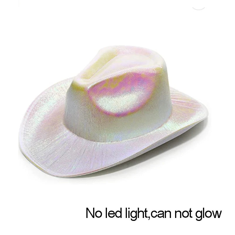 New Pearlescent Cowboy Hat - Glowing Cowgirl Cap for Dance Costumes, Neon Nightclub Decor