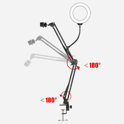 Desktop Cellphone Bracket with Ring Light: Overhead Tripod for Phone - Perfect for Video Shooting, Filming, and Recording