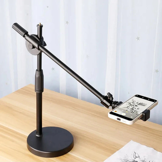 Overhead Tripod with Ring Light and Tabletop Stand, Mobile Phone Holder, Boom Arm for Nail Art and Photography