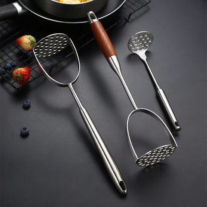 Stainless Steel Kitchen Masher: Manual Potato, Garlic & Pumpkin Crusher - Essential Home Utensil
