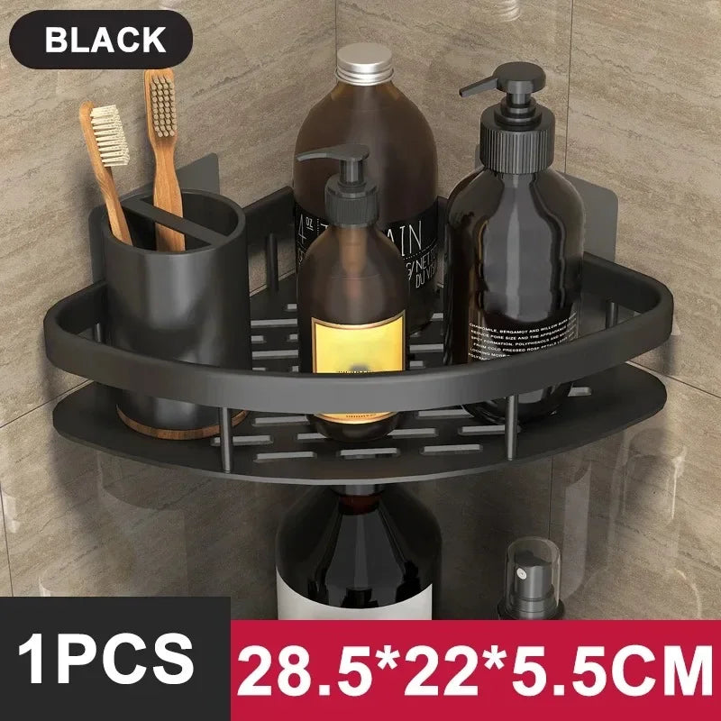 Aluminum Alloy Bathroom Shelf - No-Drill Kitchen and Shower Storage Organizer for Shampoo and Accessories