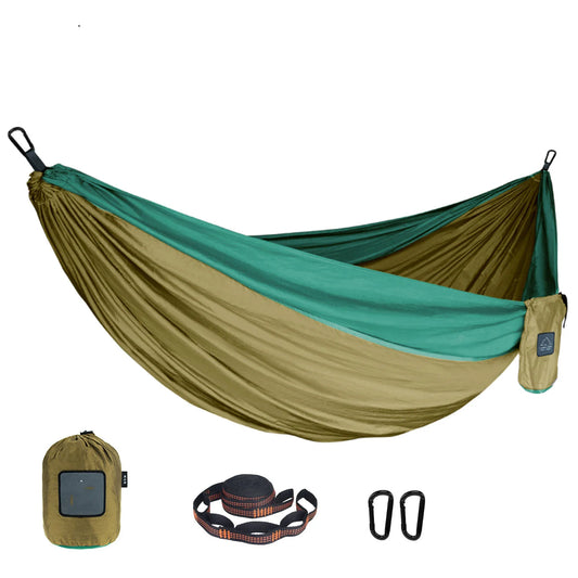 Single Person Outdoor Camping Hammock – Nylon Color Matching, High Strength Parachute Fabric – Portable Hanging Bed