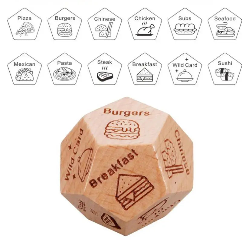 Food Dice Decision Game: Wooden Couple Date Night Ideas - Funny Gift for Couples, Perfect for Anniversary, Halloween, Valentine's Day