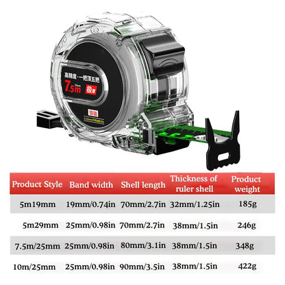 Transparent Thickened Tape Measure: High Carbon Steel Ruler for Woodwork - 5/7.5/10M Meter Gauge Distance Measuring Tool